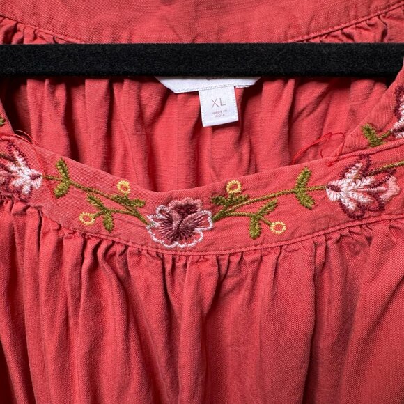 LC Lauren Conrad Size XL Embroidered Floral Square Neck Top 3/4 Tie Sleeve Boho - Picture 6 of 10